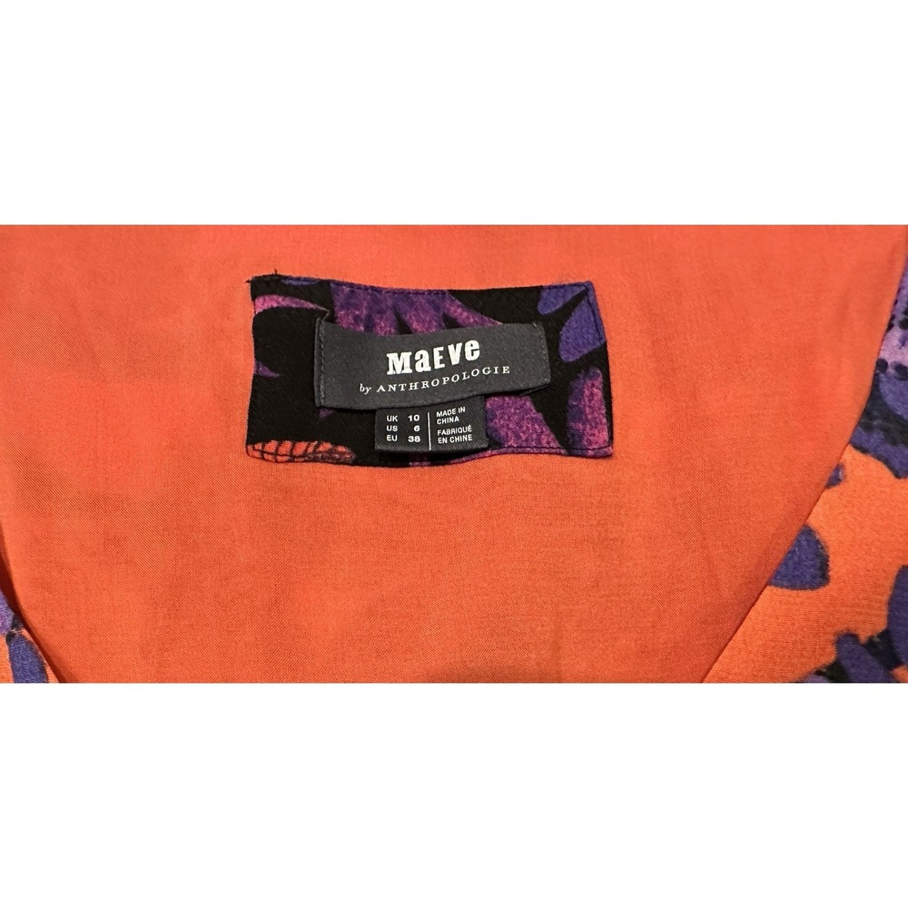 Anthropologie MAEVE Maxi Dress 6 Purple Orange Floral Waist Tie Resort Wear - Picture 5 of 5